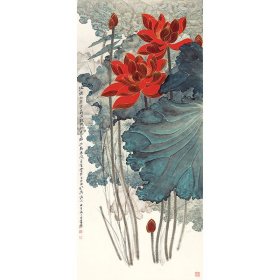 画芯 近代·张大千 《金线荷花图》 高精度艺术宣纸微喷 高清微喷56×123cm 绘画画心