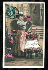 ◆ 法国明信片实寄1909年  ---------------  美少妇