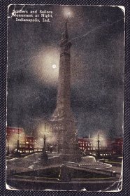 ◆ 美国明信片实寄1914年 ---------------  印第安纳波利斯 士兵将领纪念碑  夜景