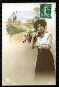 ◆ 法国明信片实寄1914年  ---------------  美少妇