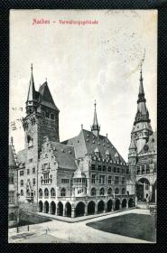 ◆ 德国明信片1921年实寄 ---------------   亚琛 (Aachen)市 首府行政大厦  免资军邮实寄 ( PostesMilitaires）