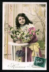 ◆ 法国明信片实寄190X年 ---------------  美少女  照片精制