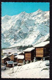 ◆ 瑞士原版照片明信片1966年实寄 --------------- 阿尔卑斯观光胜地   知名的冰川村— 超美小山城萨斯斐（Saas-Fee），海拔高度1800米，雪山滑雪场