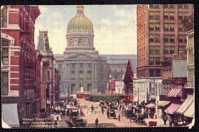 ◆ 美国明信片实寄1916年 ---------------  印第安纳波利斯 繁华市场 原地实寄