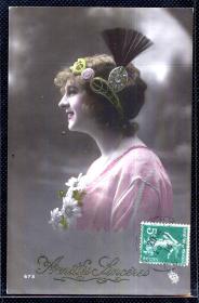 ◆ 法国明信片实寄1914年 --------------- 美人 照片制