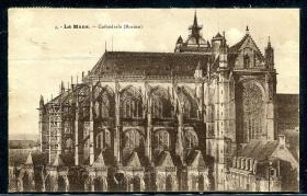 ◆ 法国明信片实寄1923年  ---------------  勒芒大教堂
圣·朱利安天主大教堂（Cathédrale Saint-Julien），即勒芒大教堂。位于勒芒老城内，建于十一到十五世纪。现高33米，兼具罗马和哥特式建筑两种风格。整个建筑相当雄伟，是欧洲同类型建筑中最杰出的代表。