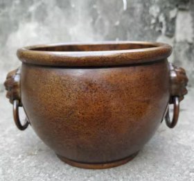 双兽耳风水缸 聚财缸 缸内底有金蟾
