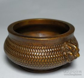 编织纹双兽头 铜香炉