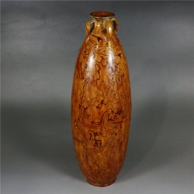黄釉绞胎瓷橄榄瓶  高46CM