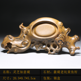 砚台  名家作品：《灵芝如意砚》、老坑歙砚、老坑黄鱼籽原石  附带名家收藏证书