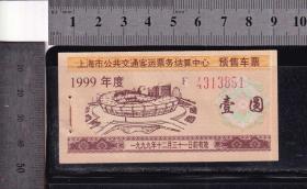 上海公共交通预售车票1元（体育馆图、面额少见）