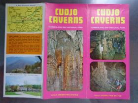 CUDJO CAVERNS美国库乔洞 80年代 16开折页 英文版 库乔洞交通位置图，库乔洞是田纳西州、肯塔基州和弗吉尼亚州的交界处坎伯兰岬口国家历史公园内四大洞穴之一。