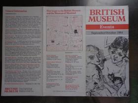 BRITISH MUSEUM EVENTS英国大英博物馆活动指南 1984年9-10月 8开折页 英文版 大英博物馆和人类博物馆位置图。封面贝克曼绘画作品《目击者》。