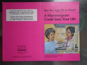 A MAMMOGRAM COULD SAVE YOUR LIFE美国国家癌症研究所——乳房X光检查可以挽救你的生命 1994年 16开折页 英文版 六问六答