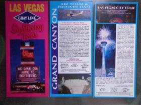 GRAY LINE LAS VEGAS SIGHTSEEING TOURS美国灰线拉斯维加斯观光项目和报价 1996年 40开6页 英文版 拉斯维加斯城之旅、火谷和沙漠之旅、飞行观光、大峡谷漂流、科罗拉多河游、空中旅行、胡佛大坝旅游项目图文介绍和报价。