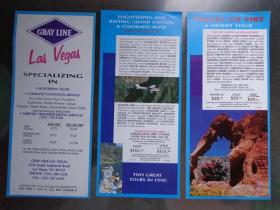 GRAY LINE LAS VEGAS SIGHTSEEING TOURS美国灰线拉斯维加斯观光项目和报价 1996年 40开6页 英文版 拉斯维加斯城之旅、火谷和沙漠之旅、飞行观光、大峡谷漂流、科罗拉多河游、空中旅行、胡佛大坝旅游项目图文介绍和报价。