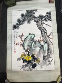 近代常州女画家伍佩贤1990年国画花卉作品《秋色佳》