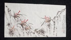 周永秀  純手繪  原創(chuàng)原稿  舊花鳥畫軟片  蘭花    畫心尺寸：91*50厘米
