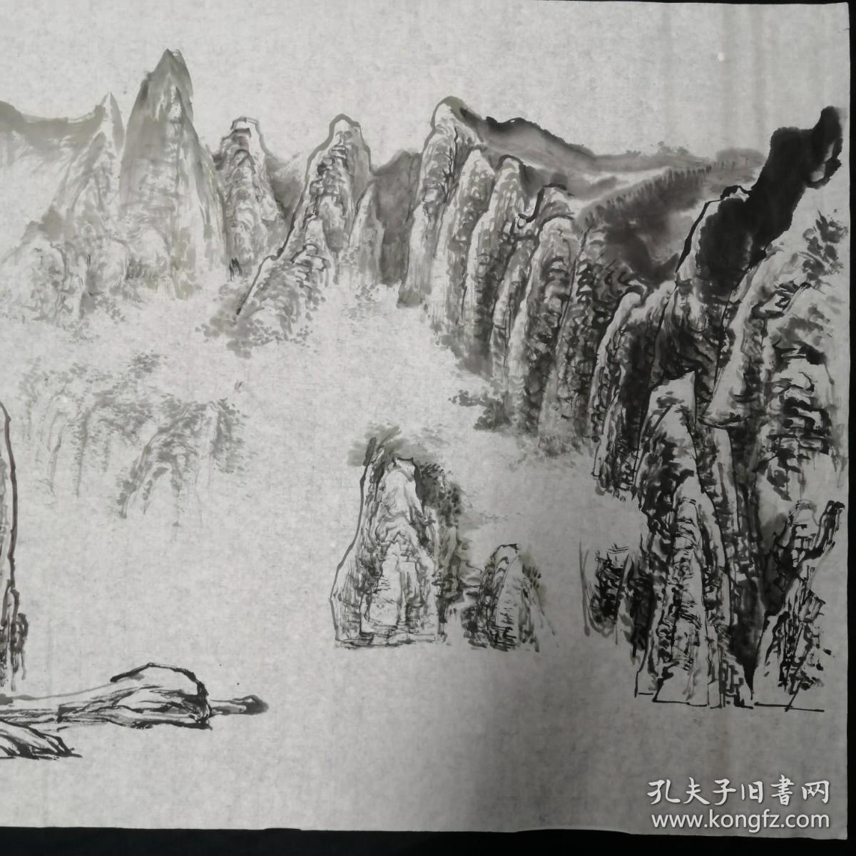 旧国画软片 四川著名书画家 白与义 纯手绘 原稿原创 无章款 手绘山水画真迹 画心软片 画心尺寸 100*53厘米 Y36-08