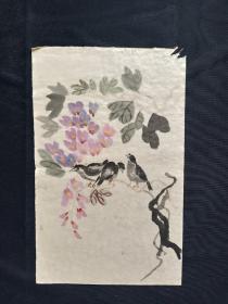 纯手绘无款花鸟画软件、画心尺寸约：41*26厘米Y110-30