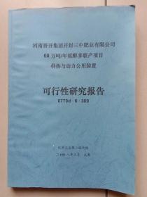 年产60万吨氨醇多联产项目 供热与动力公用装置 可行性研究报告