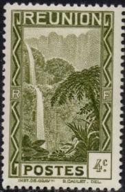法属地邮票，法属留尼旺群岛1933-40年沙拉瀑布自然景观，4c