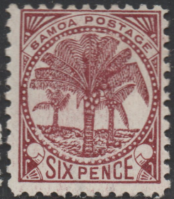英联邦邮票J，英属萨摩亚1898年棕榈树， 6p，经济观赏植物