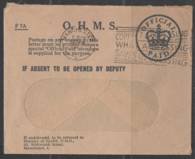 英国为国王陛下效劳公函封，1959年曼彻斯特公事邮资已付王冠戳