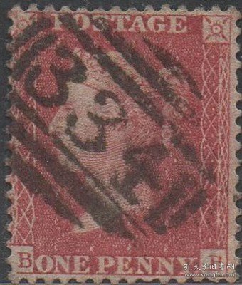 英国古典红便士邮票，1854-55年BB位置，霍尔斯特德邮戳