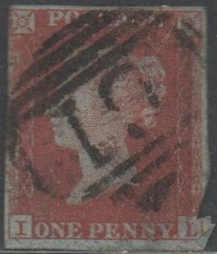 英国古典红便士邮票，1841年IL位置，奥尔斯福德邮戳