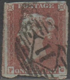 英国古典红便士邮票，1841年PG位置，奥尔顿邮戳