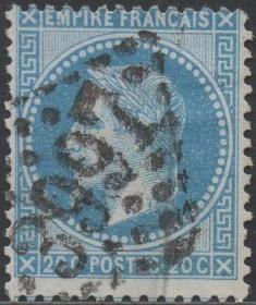 法国邮票ZF，1862年拿破仑三世国王，“法兰西花园”图尔邮戳h