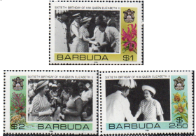 英联邦邮票E，巴布达1986年伊丽莎白二世女王60寿辰，3全
