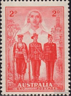 英联邦邮票，澳大利亚1940年参与二战，护士、水手、士兵和飞行员