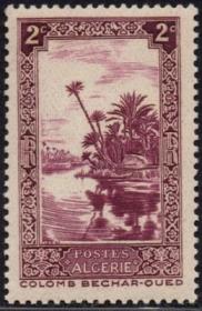 法属地邮票，阿尔及利亚1936年科伦布贝卡尔的乌德河2c，棕榈树