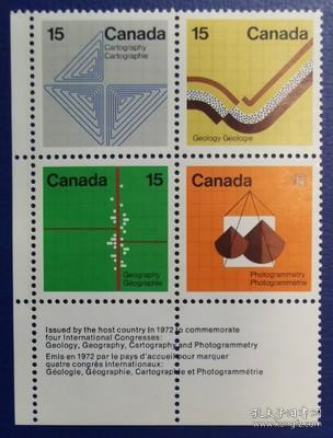 英联邦邮票 I，加拿大1972年第24国际地球科学，摄影、制图等4全