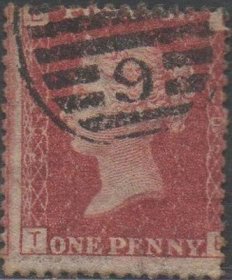 英国红便士邮票，1858-1879年第208版TE位置，伦敦邮戳