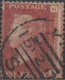 英国红便士邮票，1858-1879年第204版HA位置，牛津邮戳