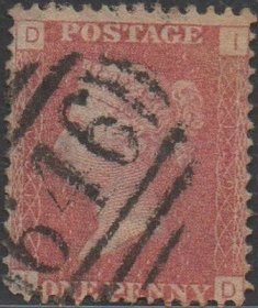 英国红便士邮票，1858-1879年第129版ID位置，里彭邮戳