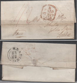 英国古典史前封, 1838年莱丁邮寄伦敦,早期邮资已付邮戳,律师事务