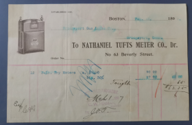 美国早期付款通知书，1908年纳撒尼尔.塔夫茨仪表公司