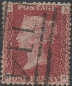 英国红便士邮票，1858-1879年第104版AH位置，布兰登邮戳