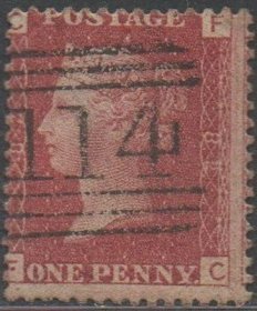 英国红便士邮票，1858-1879年第82版FC位置，布兰登邮戳