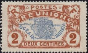 法属地邮票，法属留尼旺群岛1907-30年地图，2c
