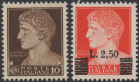 意大利邮票ZB2，1929年古罗马帝国皇帝奥古斯都，君主，2枚不同