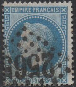 法国邮票ZF，1862年拿破仑三世国王，穆兰邮戳2