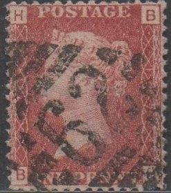 英国红便士邮票，1858-1879年第107版BH位置，贝尔福德邮戳
