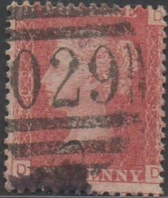 英国红便士邮票，1858-1879年第209版DD位置，阿什伯顿邮戳