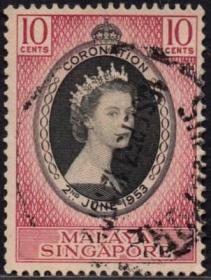 英联邦邮票，马来亚新加坡1953年伊丽莎白二世女王加冕，信销1全7