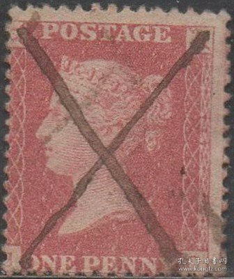 英国古典红便士邮票，1854-55年CC位置,维多利亚女王，极少见手销